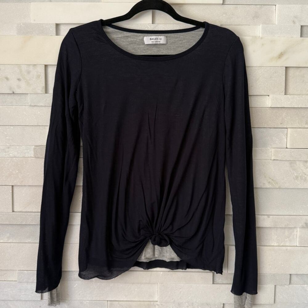 BAILEY 44 Long Sleeve Layered Crew Neck Knotted Stretchy T-shirt Navy Gray S